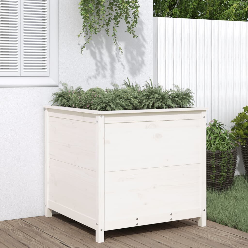 vidaXL Градински сандък бял 825x825x78 см масивно борово дърво