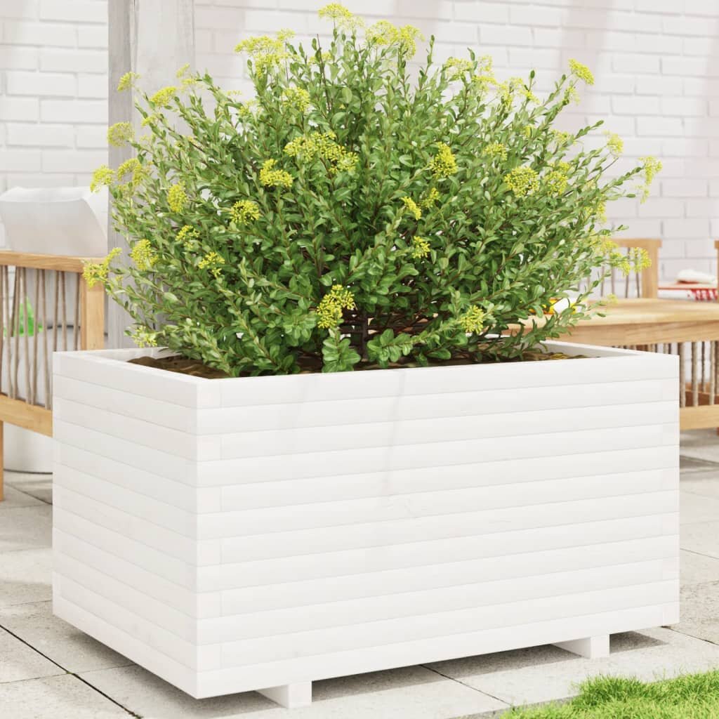 vidaXL Градински сандък бял 90x60x495 см масивна борова дървесина