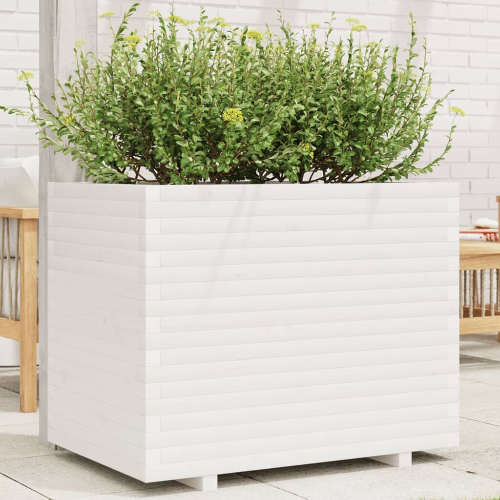 vidaXL Градински сандък бял 90x60x725 см масивна борова дървесина