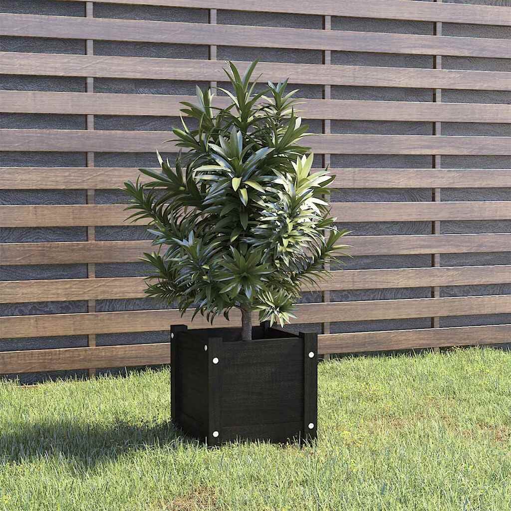 vidaXL Градински сандък черен 31x31x31 см бор масив