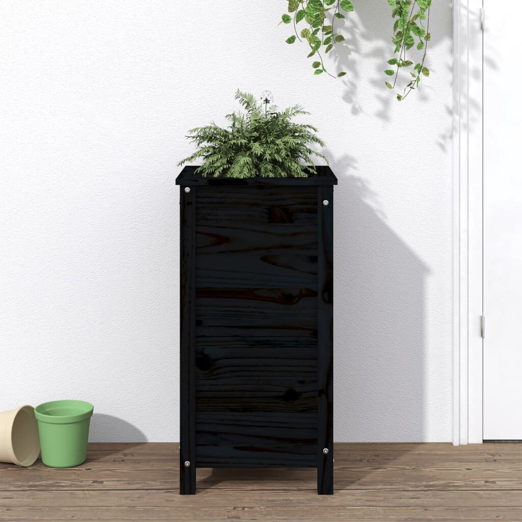 vidaXL Градински сандък черен 40x40x78 см бор масив