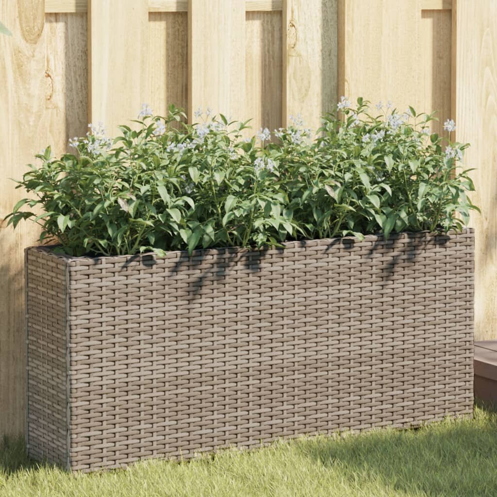 vidaXL Градински сандък с 2 саксии сив 90x20x40 см полиратан