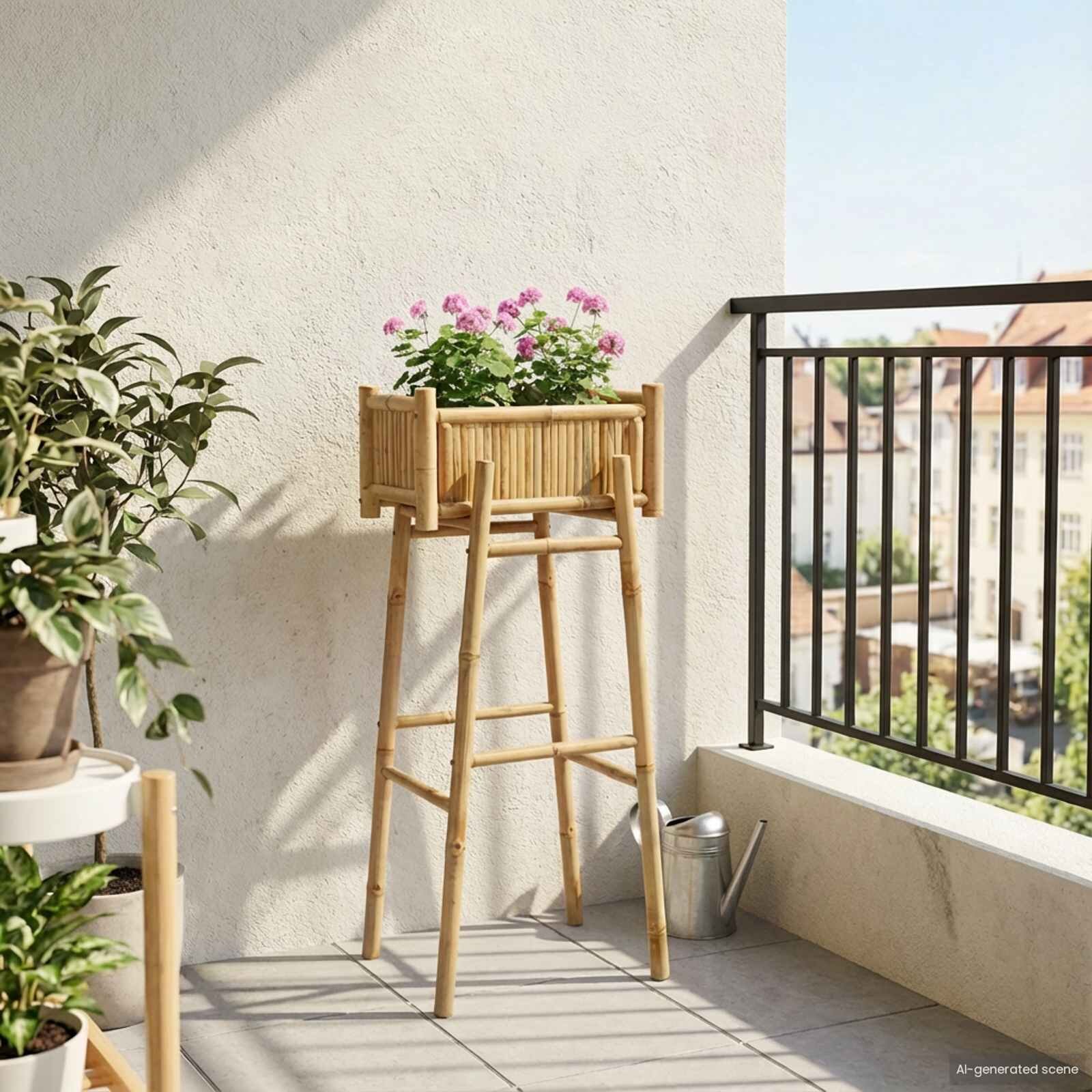 vidaXL Градински сандък с държач Естествен 50 x 38 x 114 см Бамбук