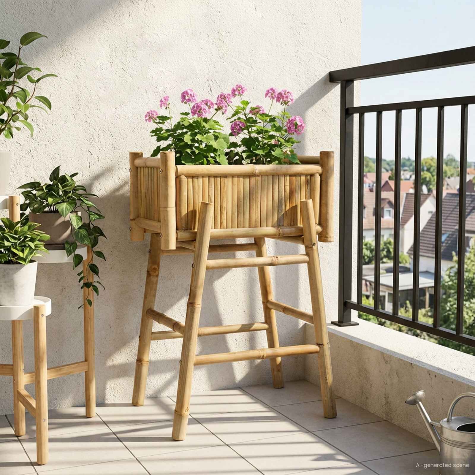 vidaXL Градински сандък с държач Естествен 50 x 38 x 74 см Бамбук