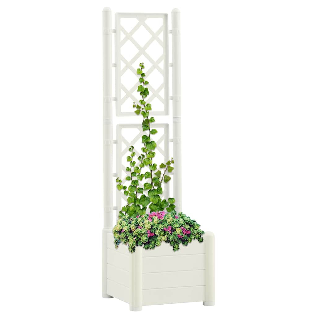 vidaXL Градински сандък с пергола 43x43x142 см РР бял