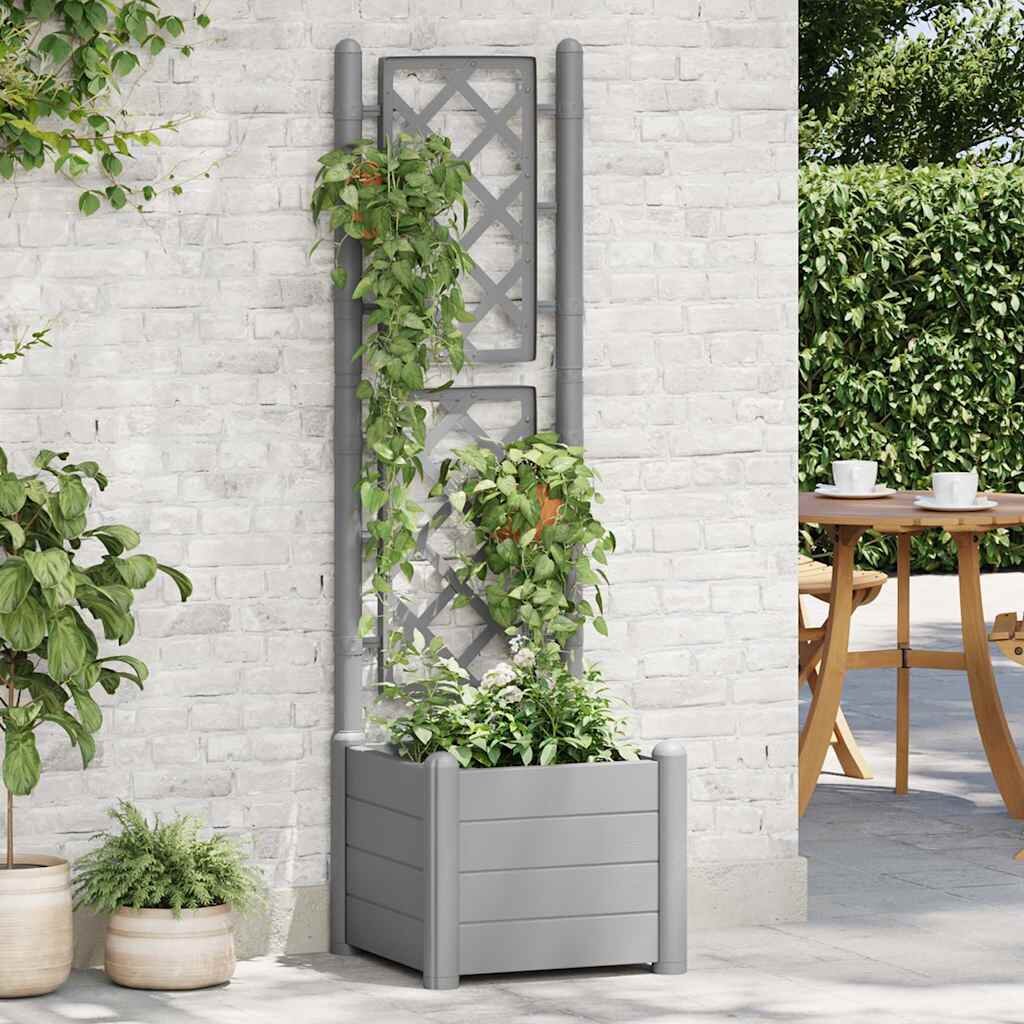 vidaXL Градински сандък с пергола 43x43x142 см РР сив камък