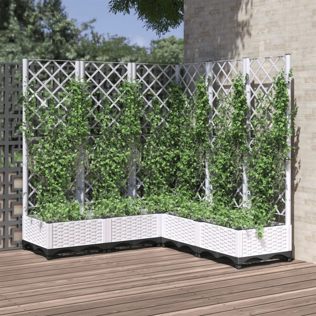 vidaXL Градински сандък с пергола бял 120x120x1215 см PP