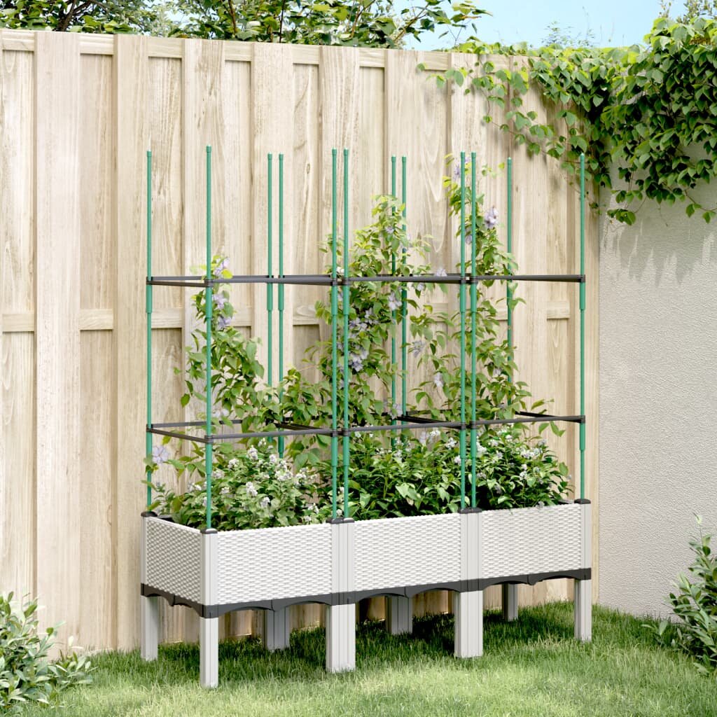 vidaXL Градински сандък с пергола бял 120x40x1425 см PP