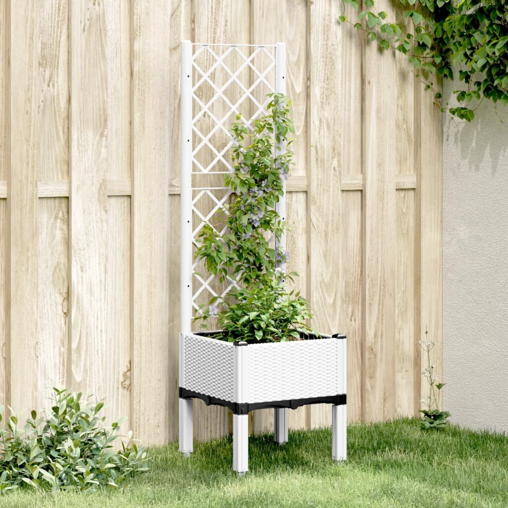 vidaXL Градински сандък с пергола бял 40x40x142 см PP