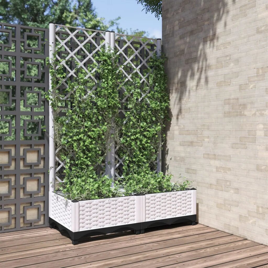 vidaXL Градински сандък с пергола бял 80x40x1215 см PP
