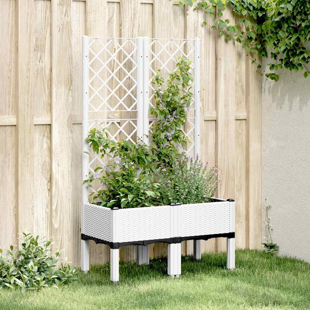 vidaXL Градински сандък с пергола бял 80x40x142 см PP