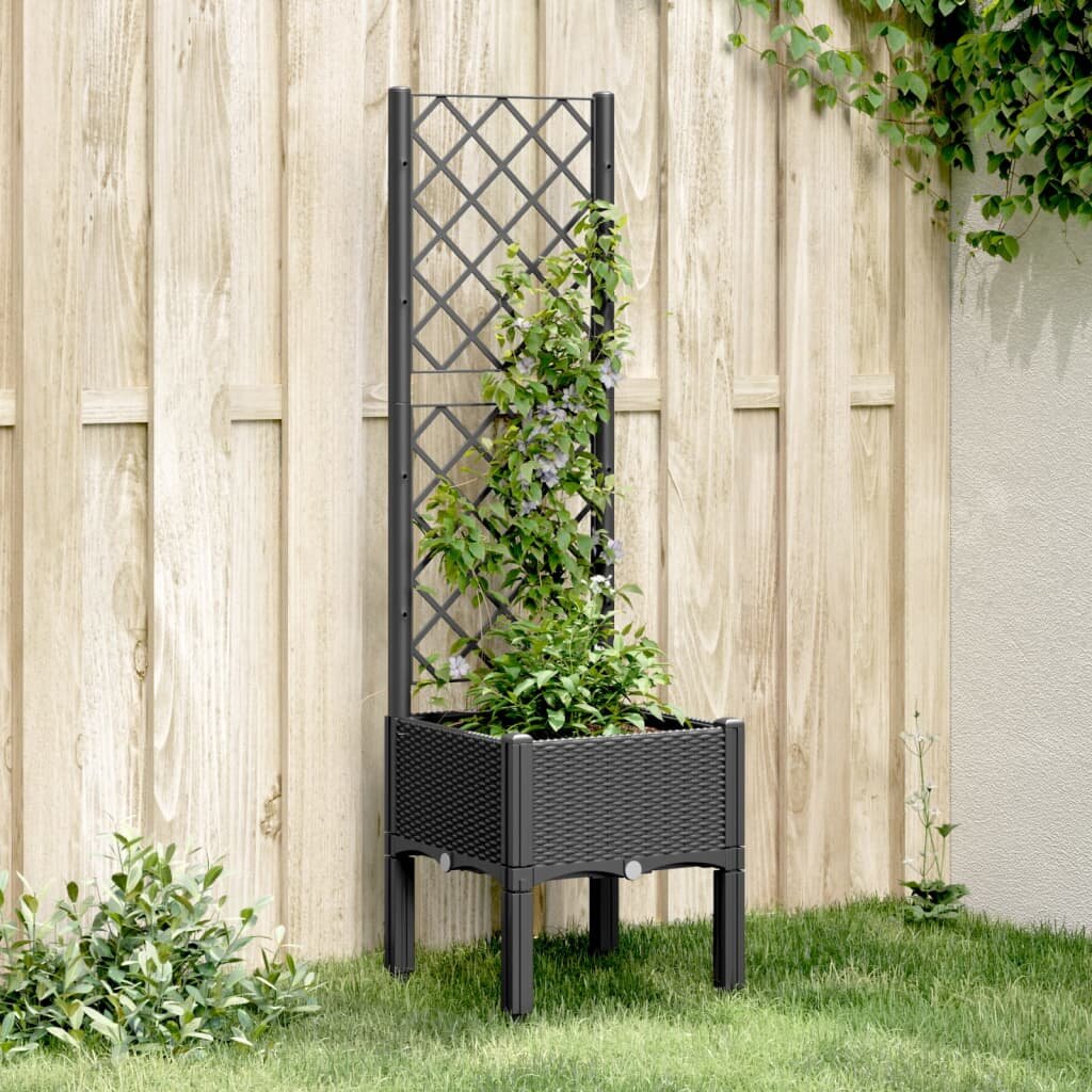vidaXL Градински сандък с пергола черен 40x40x142 см PP