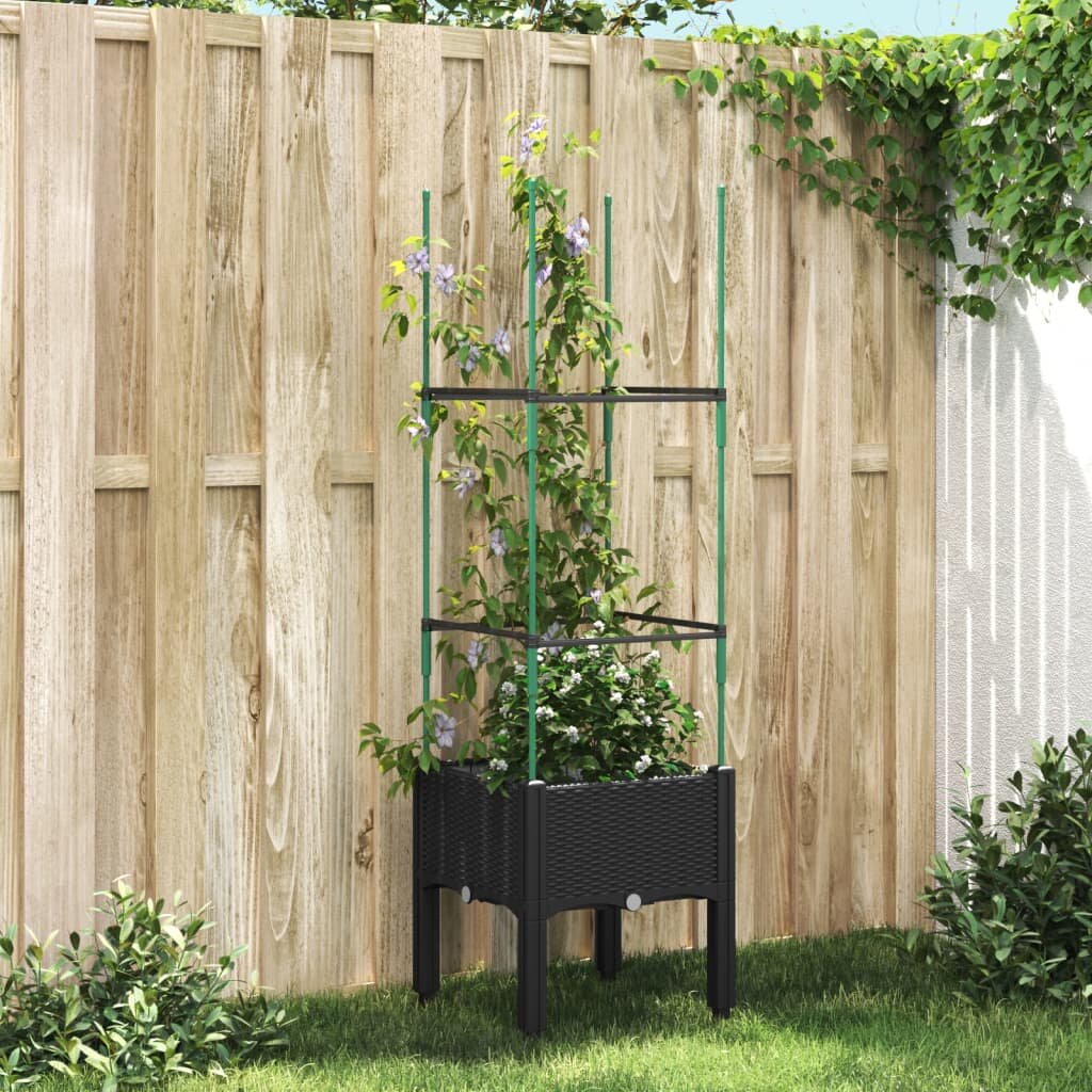vidaXL Градински сандък с пергола черен 40x40x1425 см PP