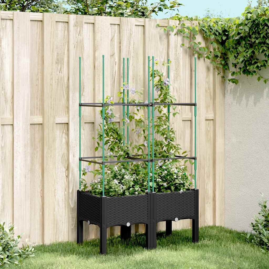 vidaXL Градински сандък с пергола черен 80x40x1425 см PP