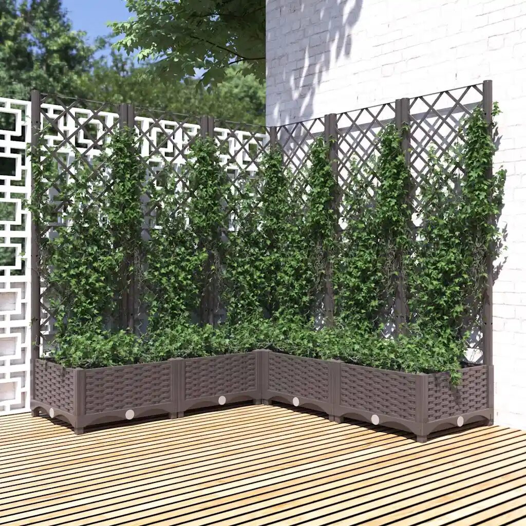 vidaXL Градински сандък с пергола кафяв 120x120x1215 см PP