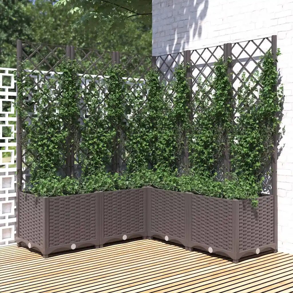 vidaXL Градински сандък с пергола кафяв 120x120x136 см PP