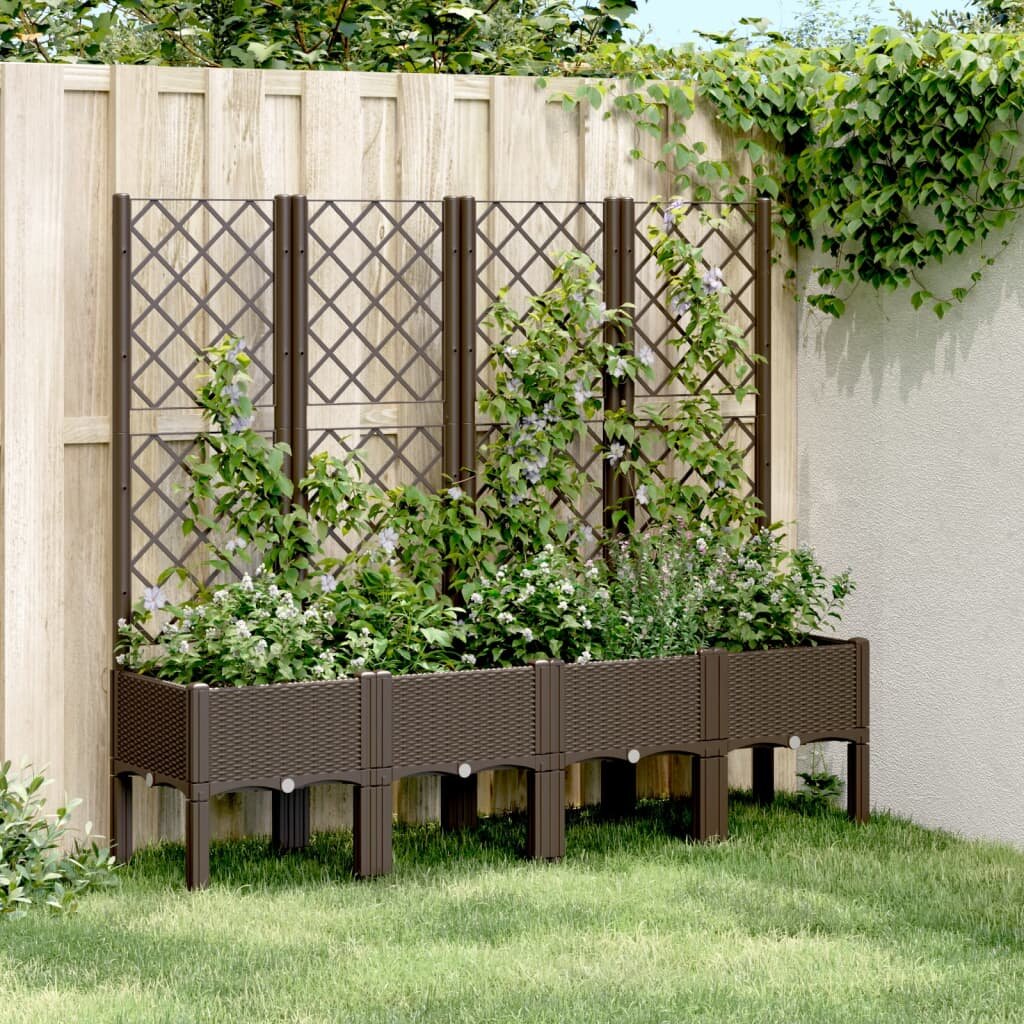 vidaXL Градински сандък с пергола кафяв 160x40x142 см PP