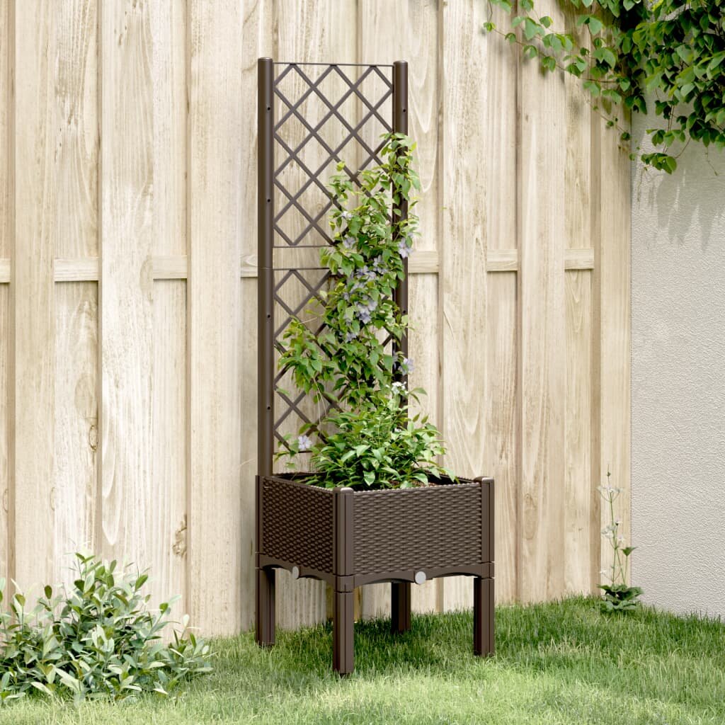 vidaXL Градински сандък с пергола кафяв 40x40x142 см PP