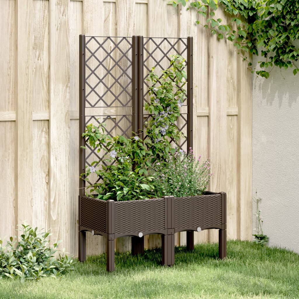 vidaXL Градински сандък с пергола кафяв 80x40x142 см PP