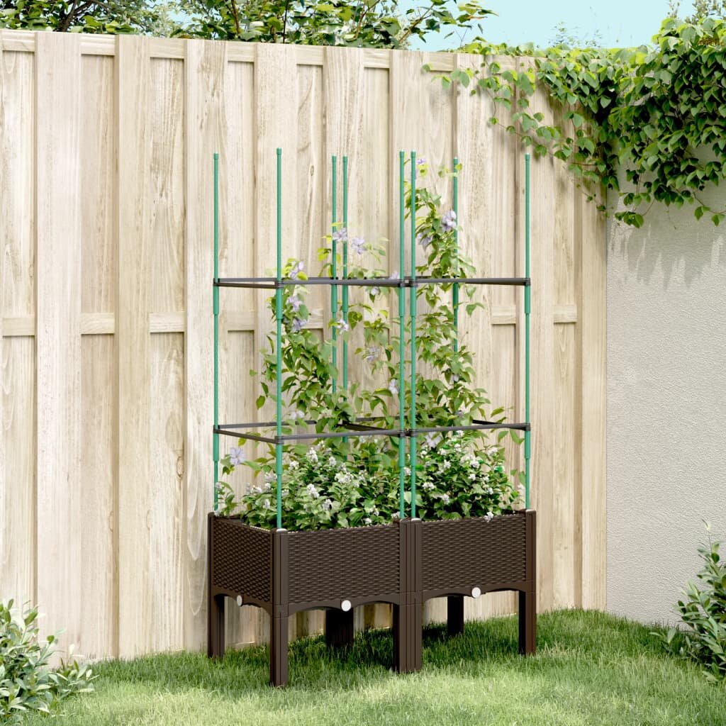 vidaXL Градински сандък с пергола кафяв 80x40x1425 см PP