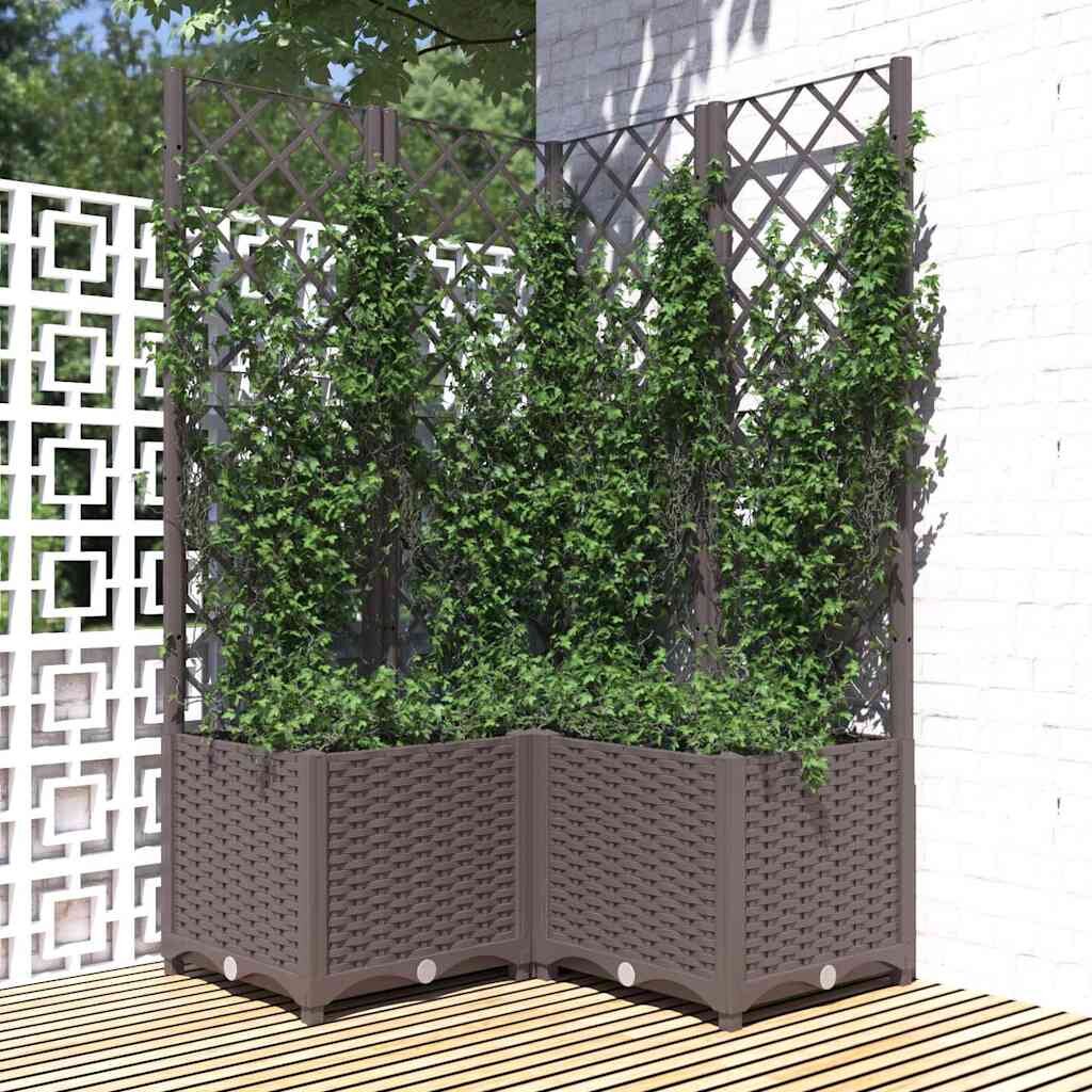 vidaXL Градински сандък с пергола кафяв 80x80x136 см PP