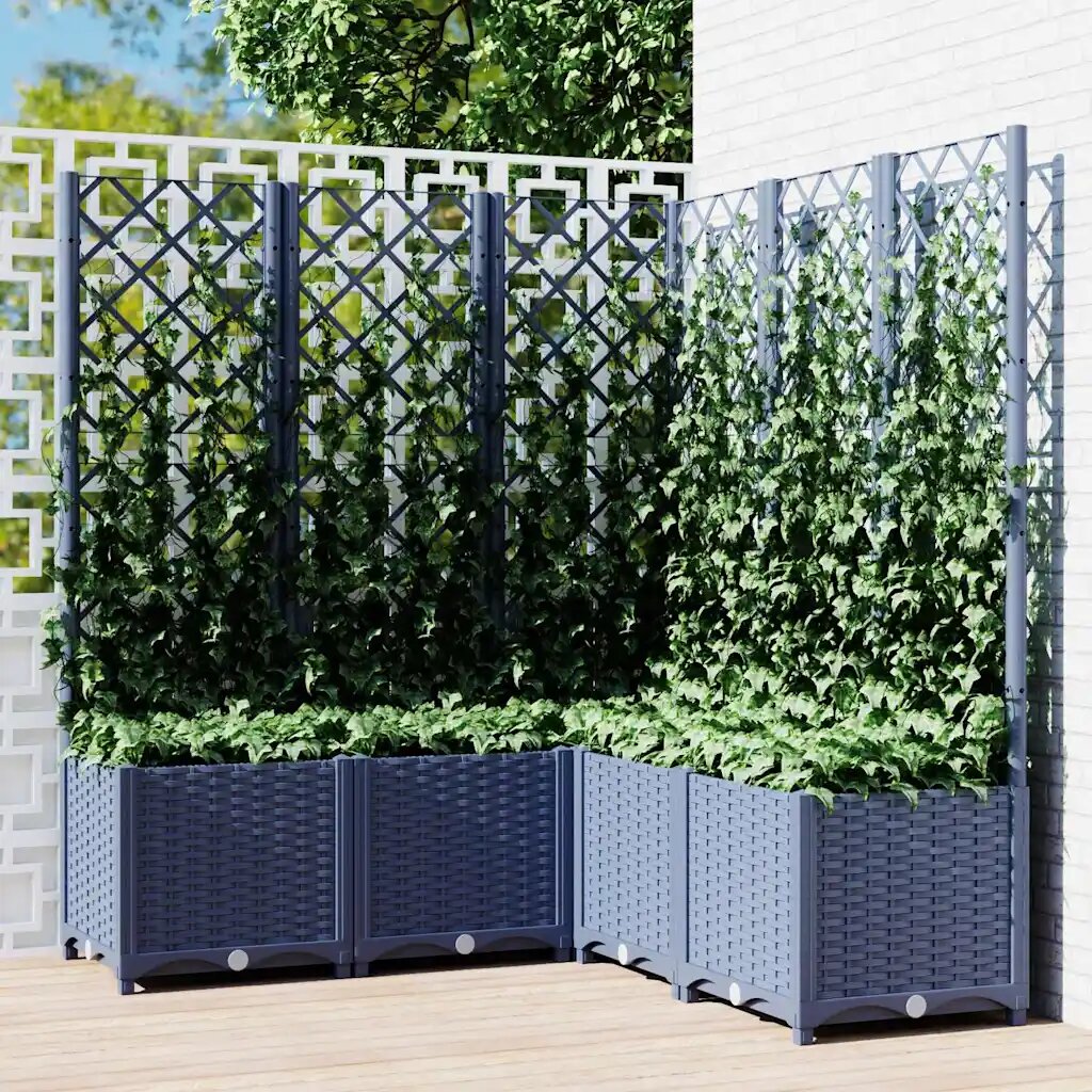 vidaXL Градински сандък с пергола синьо сив 120x120x136 см PP