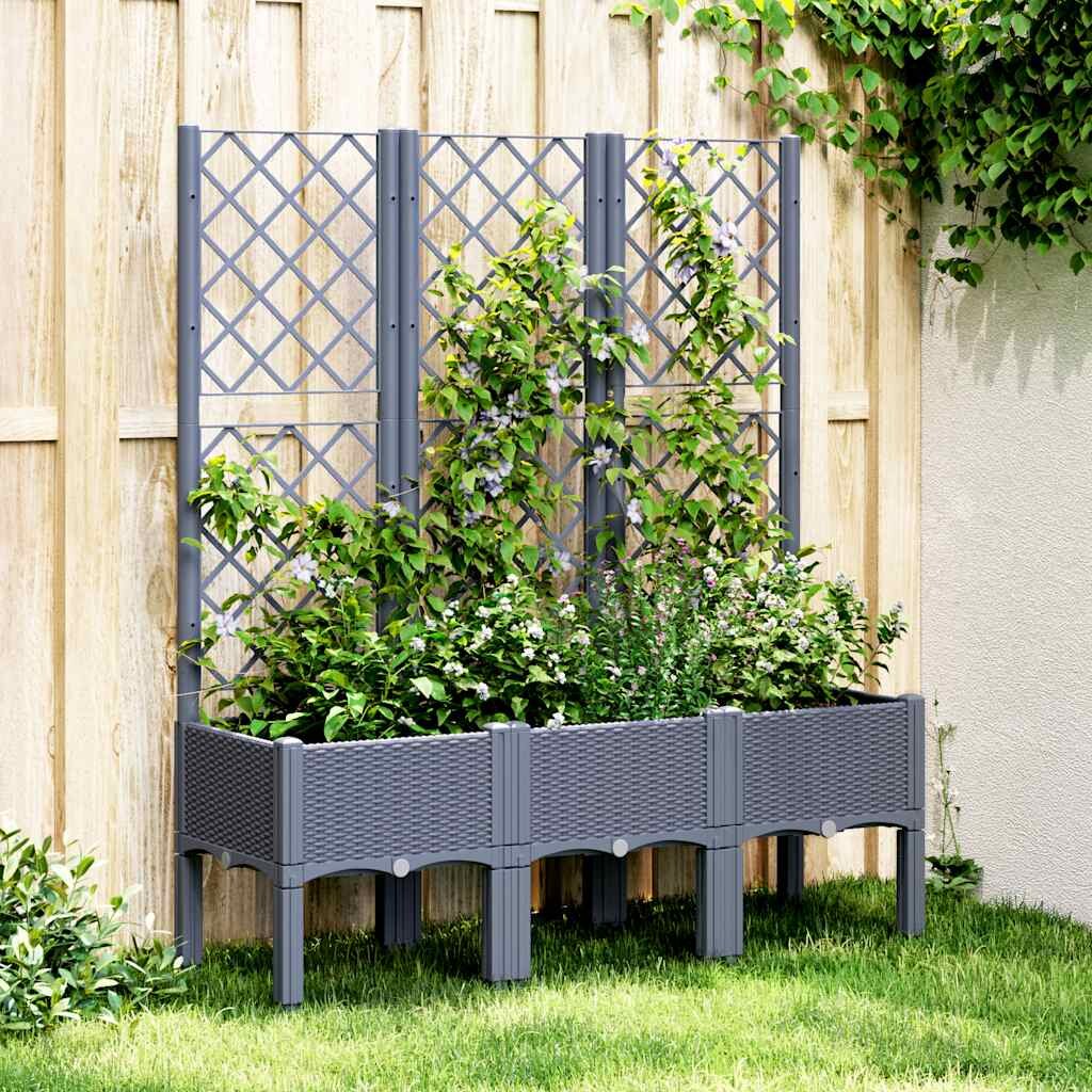 vidaXL Градински сандък с пергола синьо сив 120x40x142 см PP