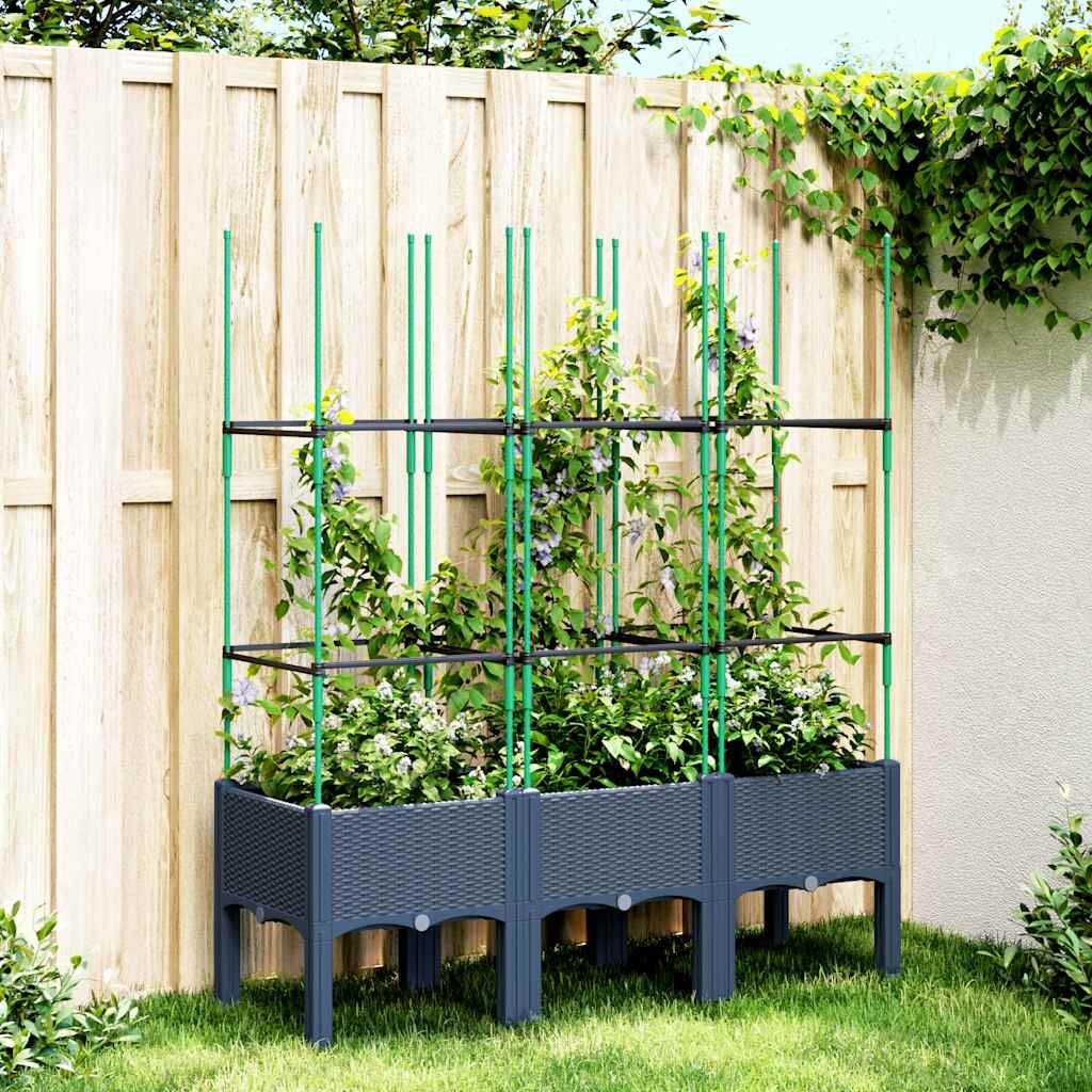 vidaXL Градински сандък с пергола синьо сив 120x40x1425 см PP
