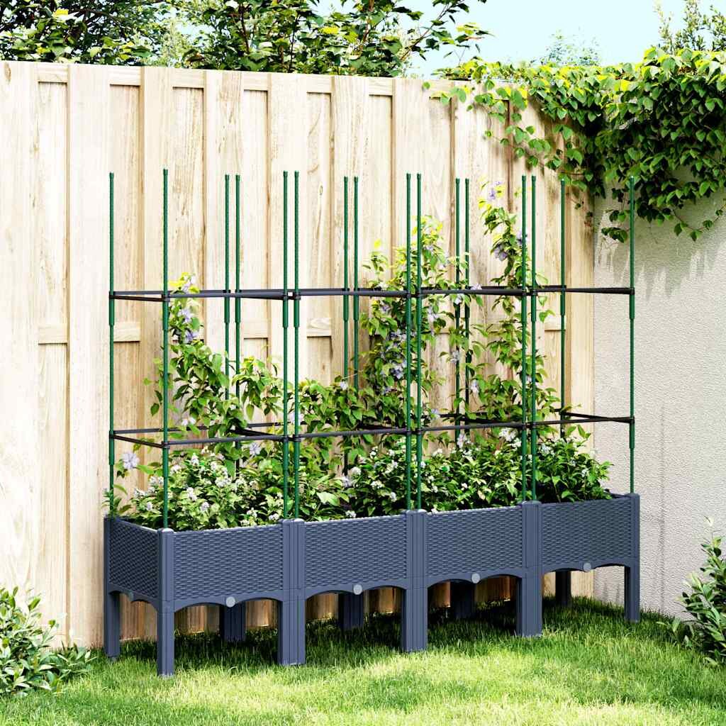 vidaXL Градински сандък с пергола синьо сив 160x40x1425 см PP