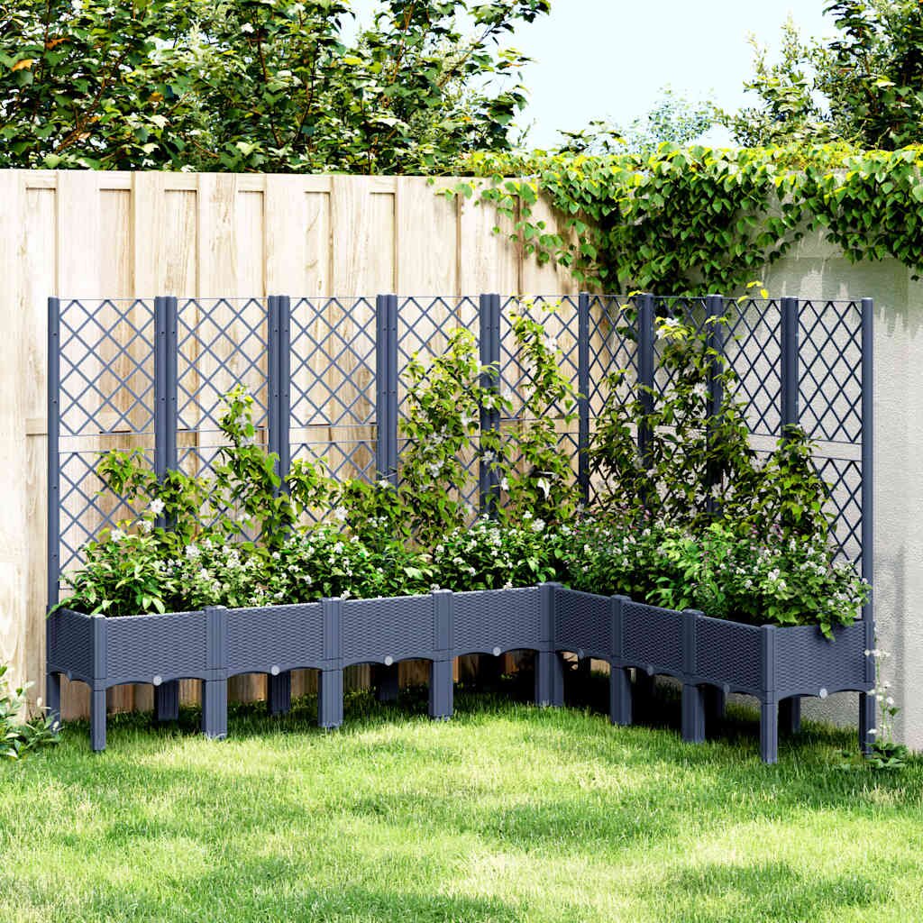 vidaXL Градински сандък с пергола синьо сив 200x160x142 см PP