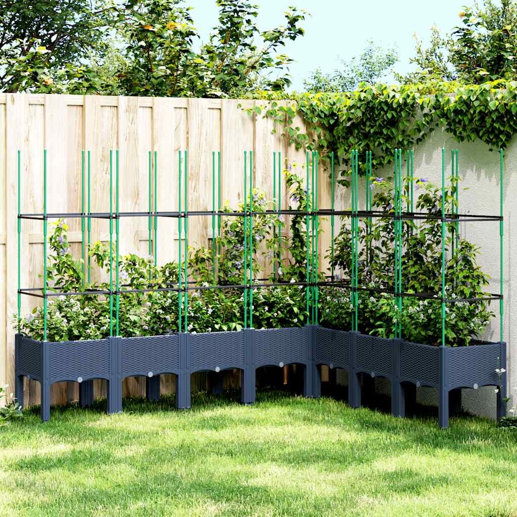 vidaXL Градински сандък с пергола синьо сив 200x160x1425 см PP