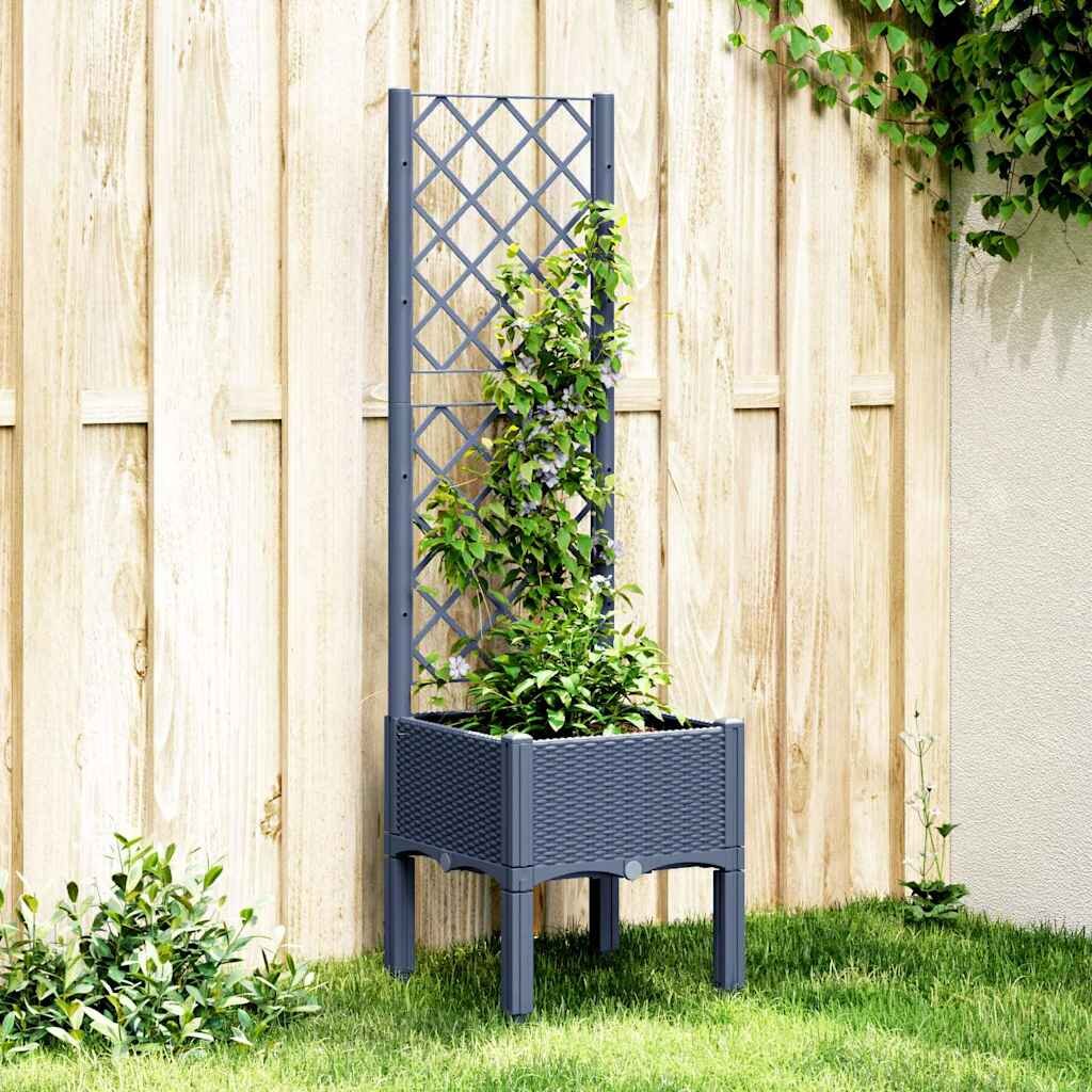 vidaXL Градински сандък с пергола синьо сив 40x40x142 см PP