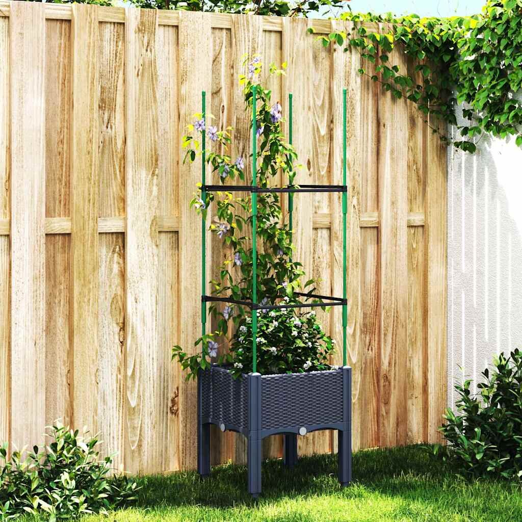 vidaXL Градински сандък с пергола синьо сив 40x40x1425 см PP