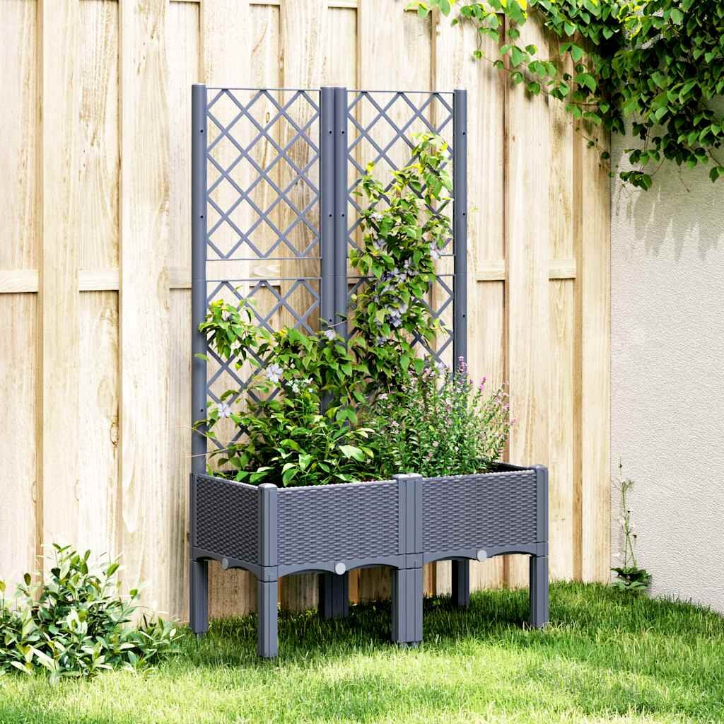 vidaXL Градински сандък с пергола синьо сив 80x40x142 см PP