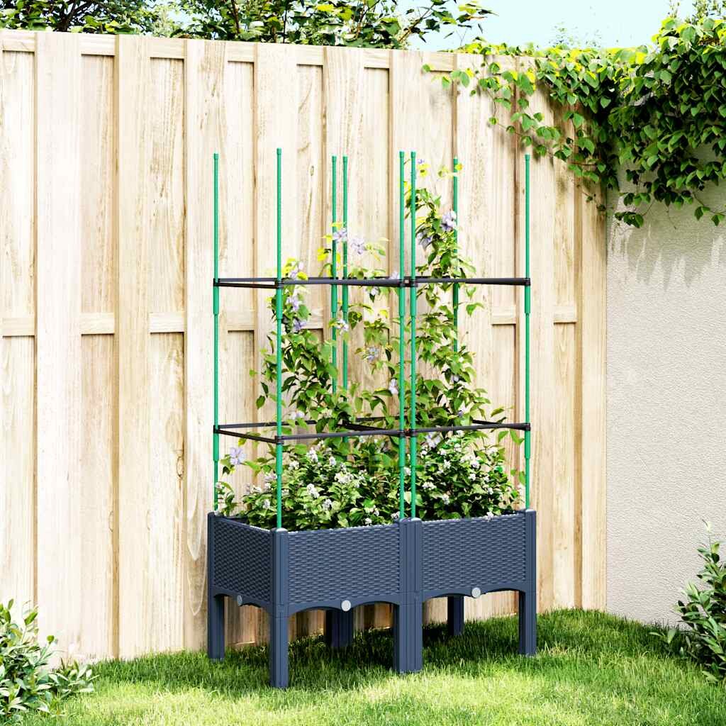 vidaXL Градински сандък с пергола синьо сив 80x40x1425 см PP