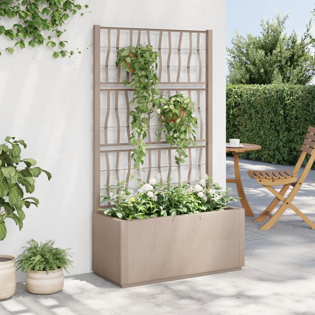 vidaXL Градински сандък с пергола светлокафяв 80x36x140 см PP