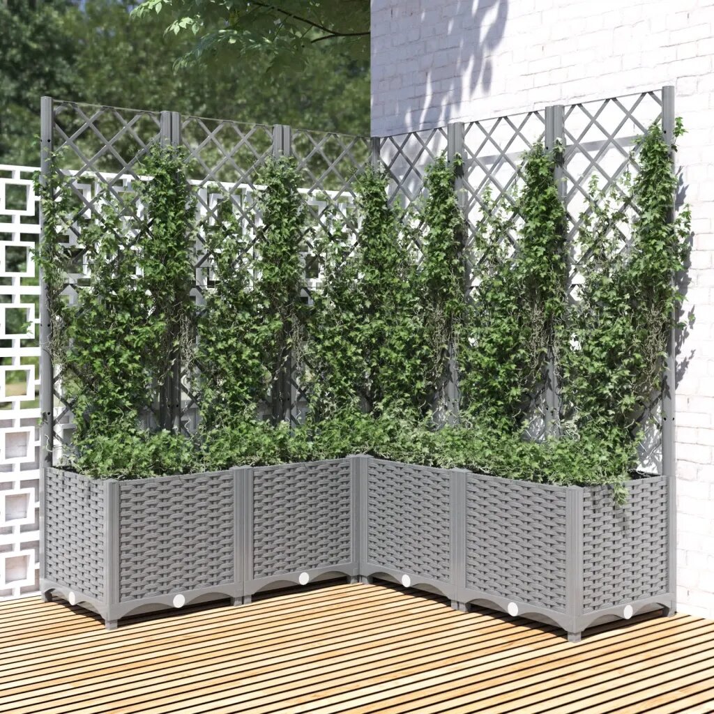 vidaXL Градински сандък с пергола светлосив 120x120x136 см PP