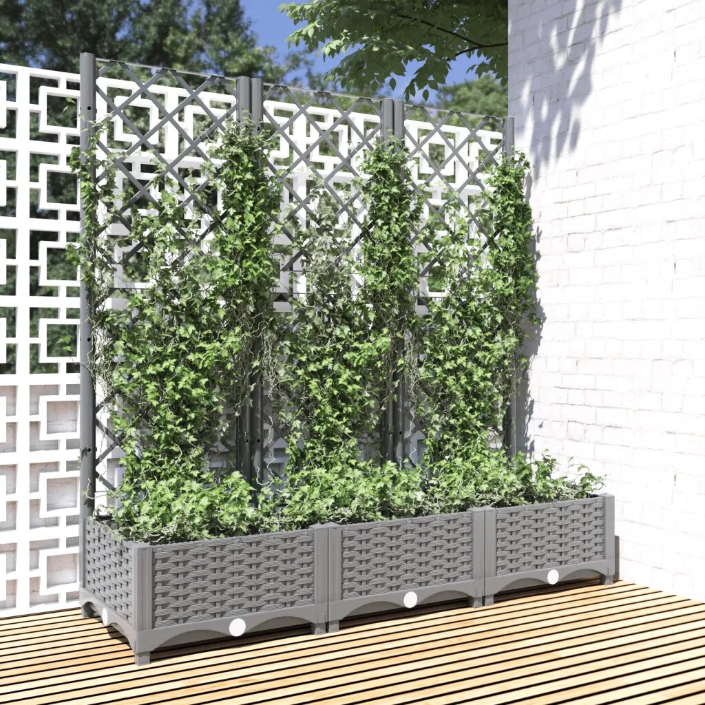 vidaXL Градински сандък с пергола светлосив 120x40x1215 см PP
