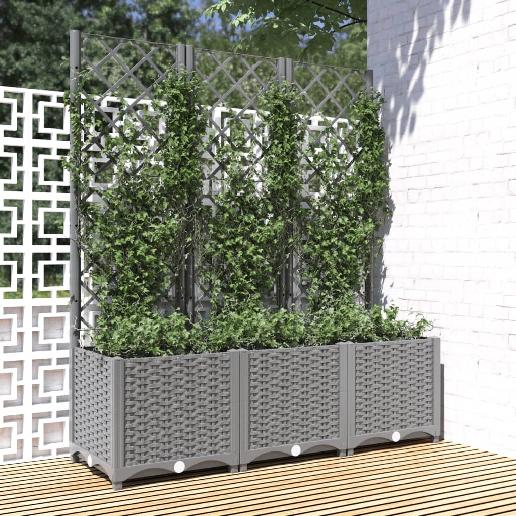 vidaXL Градински сандък с пергола светлосив 120x40x136 см PP