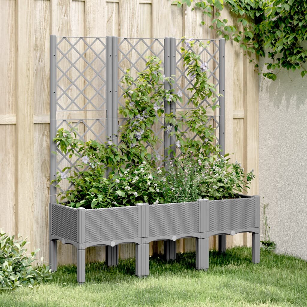 vidaXL Градински сандък с пергола светлосив 120x40x142 см PP