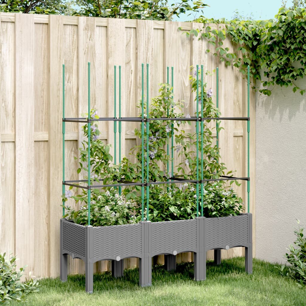 vidaXL Градински сандък с пергола светлосив 120x40x1425 см PP