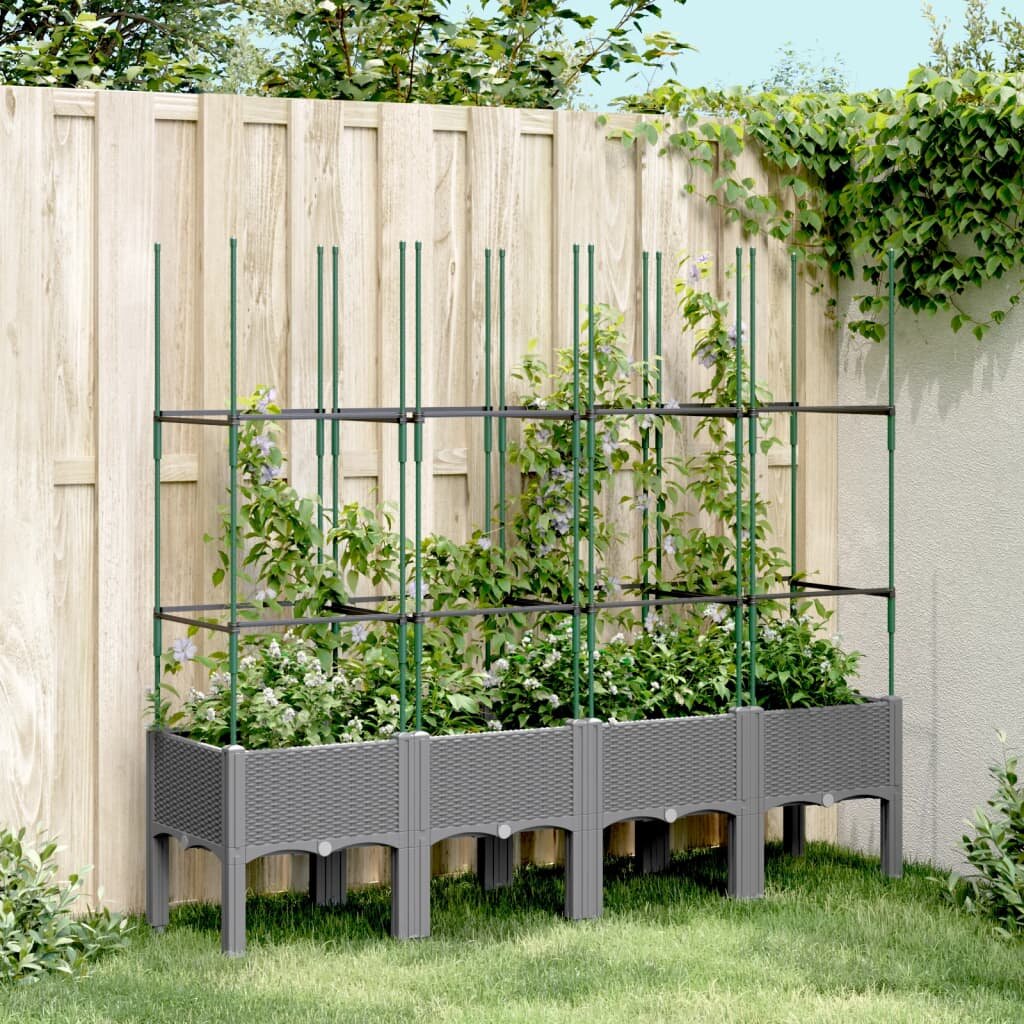 vidaXL Градински сандък с пергола светлосив 160x40x1425 см PP