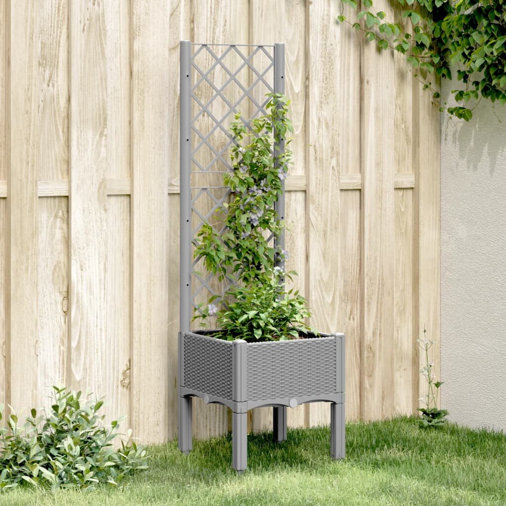 vidaXL Градински сандък с пергола светлосив 40x40x142 см PP