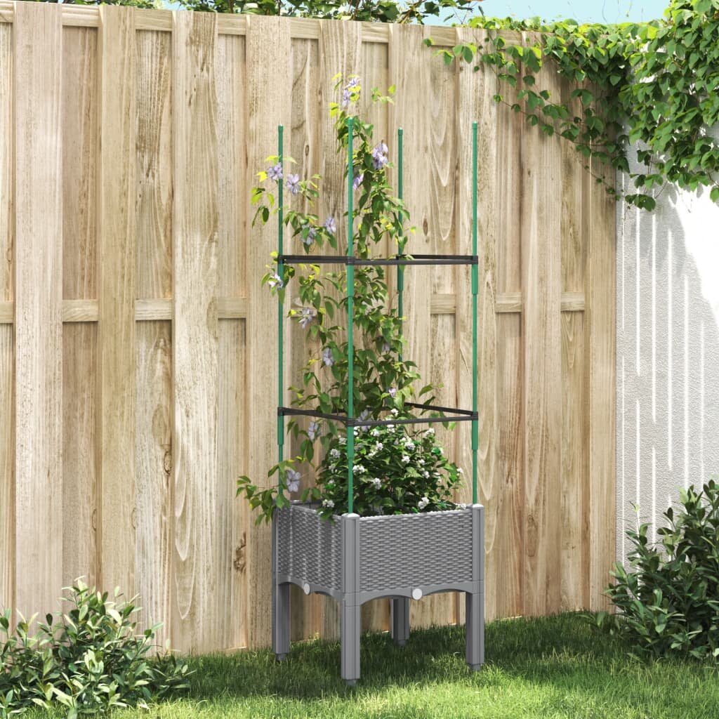 vidaXL Градински сандък с пергола светлосив 40x40x1425 см PP