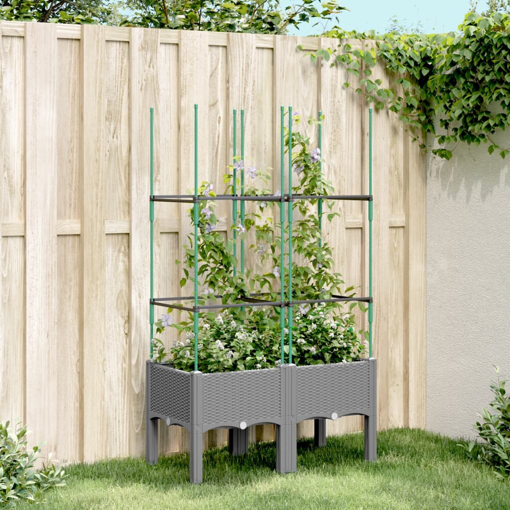 vidaXL Градински сандък с пергола светлосив 80x40x1425 см PP