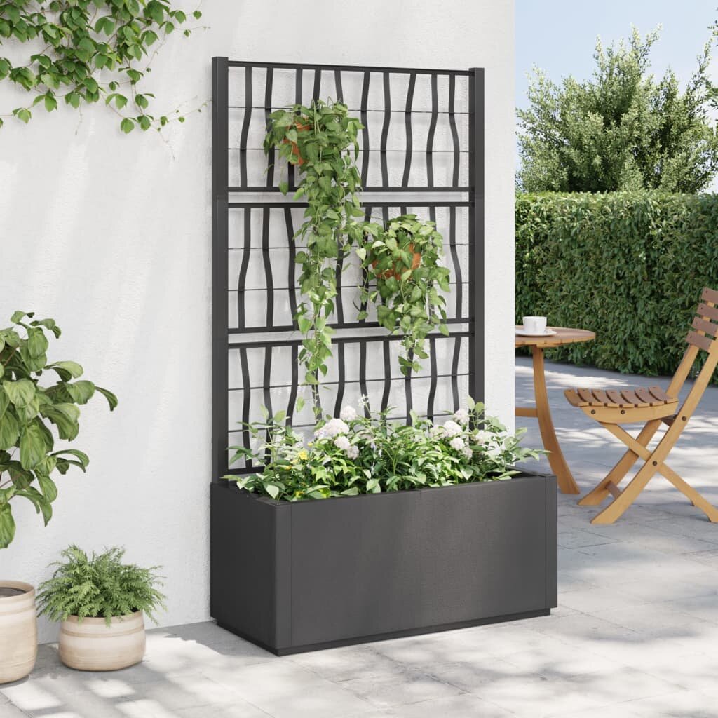 vidaXL Градински сандък с пергола тъмносив 80x36x140 см PP