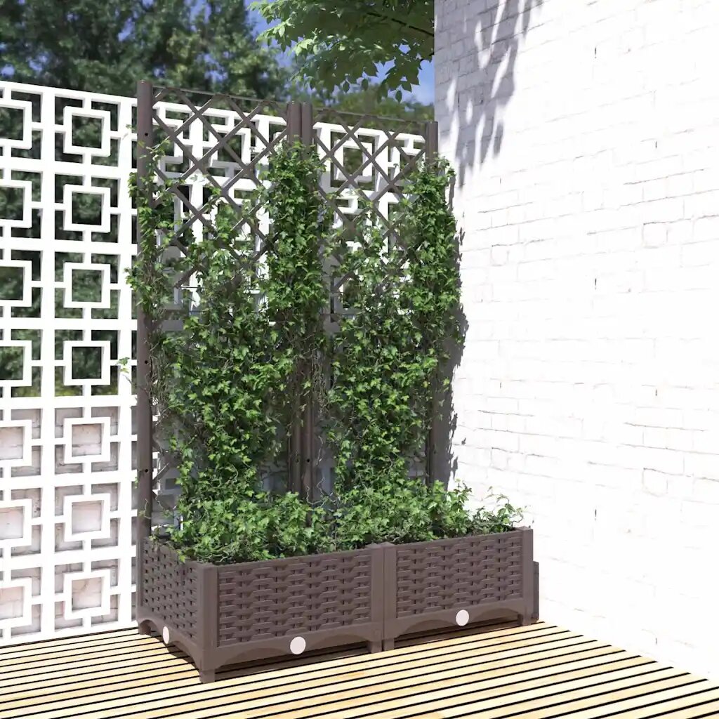 vidaXL Градински сандък с пергола тъмносив 80x40x1215 см PP