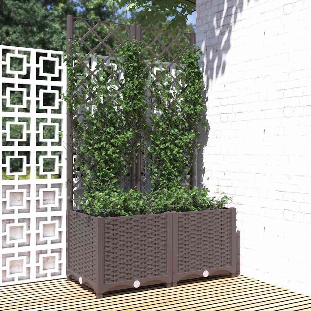 vidaXL Градински сандък с пергола тъмносив 80x40x136 см PP