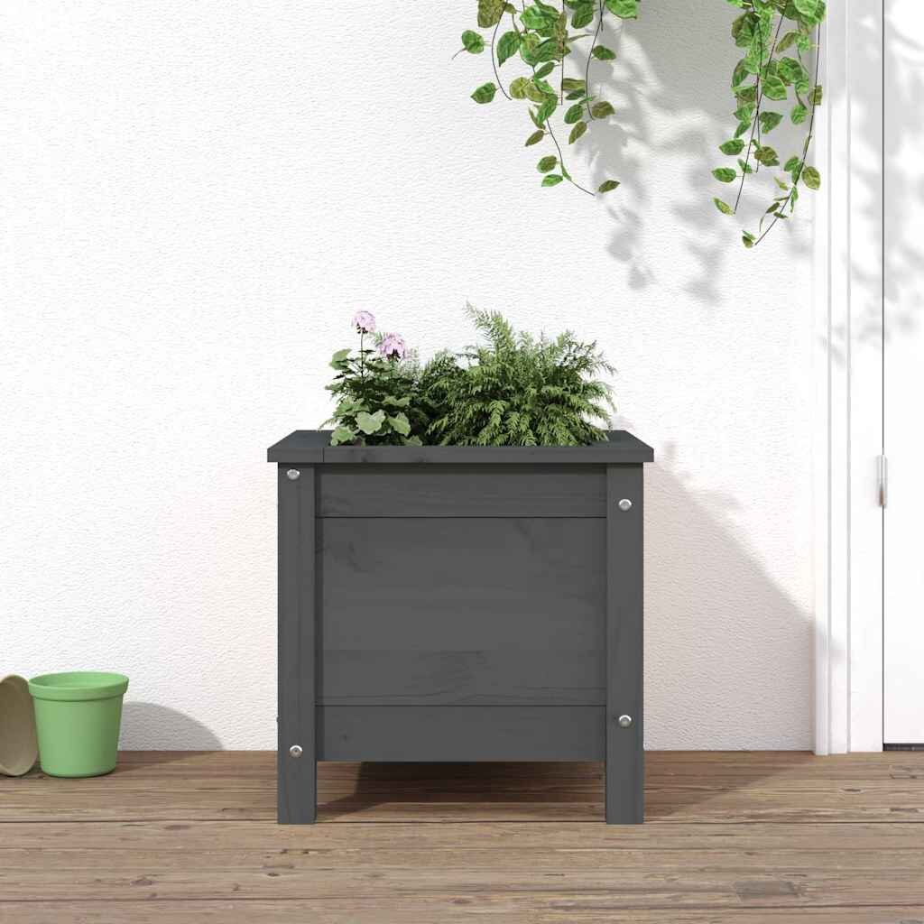 vidaXL Градински сандък сив 40x40x39 см масивна борова дървесина