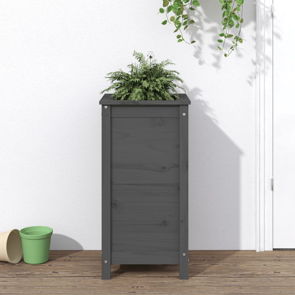 vidaXL Градински сандък сив 40x40x78 см масивна борова дървесина